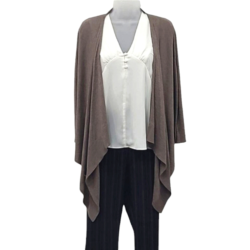 LOFT Waterfall Front Sweater Rayon Open Cardigan Wrap Pointed Hanky Hem Pockets